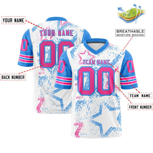 Custom White Powder Blue-Pink Personalized Star Pattern Design Authentic Football Jersey