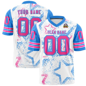 Custom White Powder Blue-Pink Personalized Star Pattern Design Authentic Football Jersey