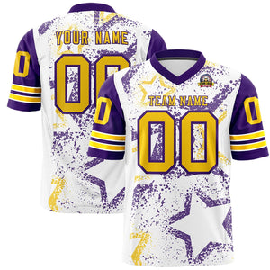 Custom White Purple-Gold Personalized Star Pattern Design Authentic Football Jersey