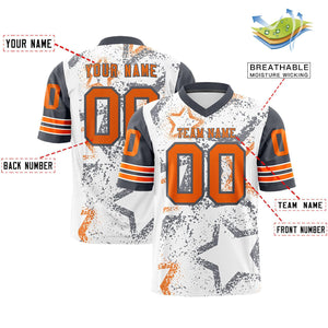 Custom White Dark Gray-Orange Personalized Star Pattern Design Authentic Football Jersey