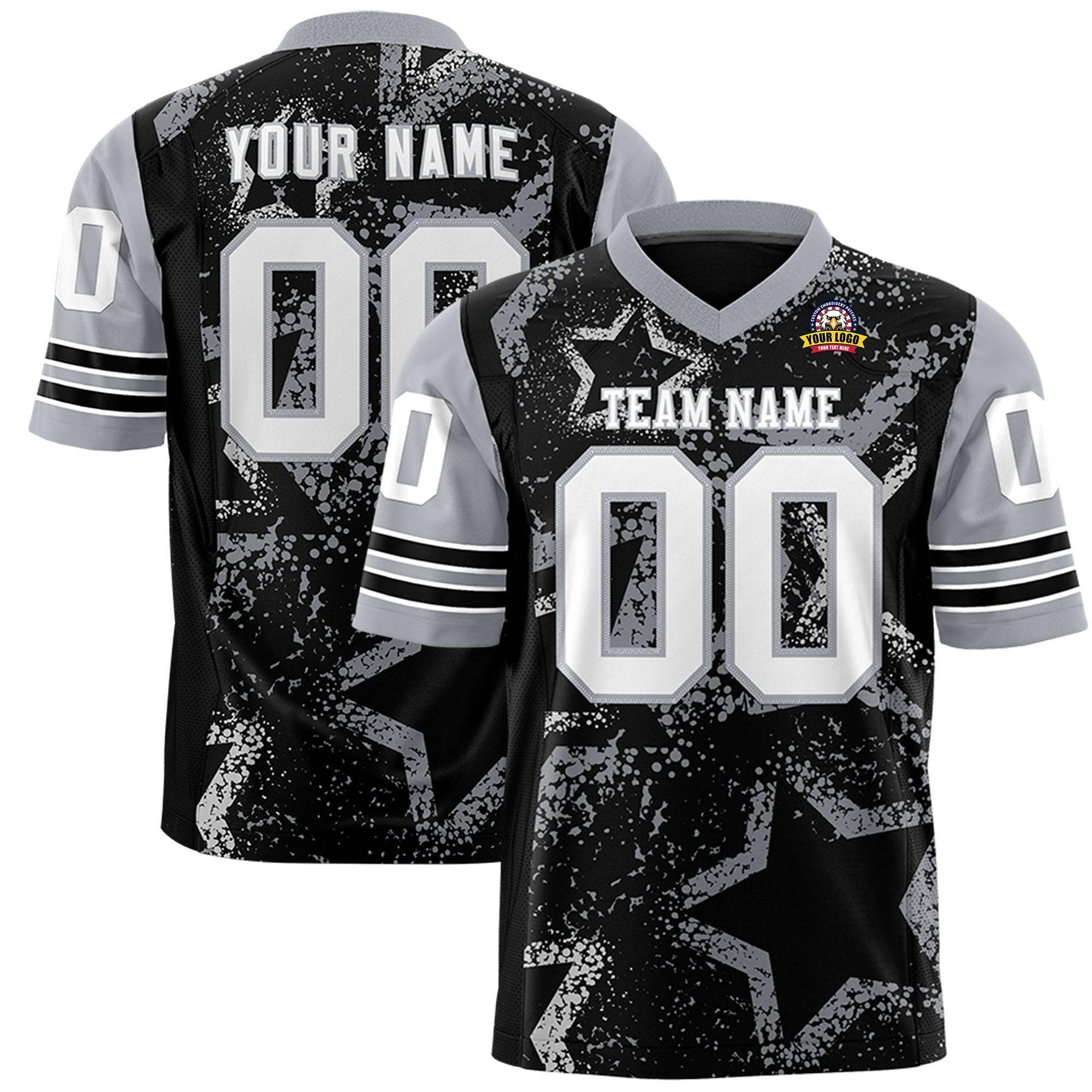 Custom Black Gray-White Personalized Star Pattern Design Authentic Football Jersey