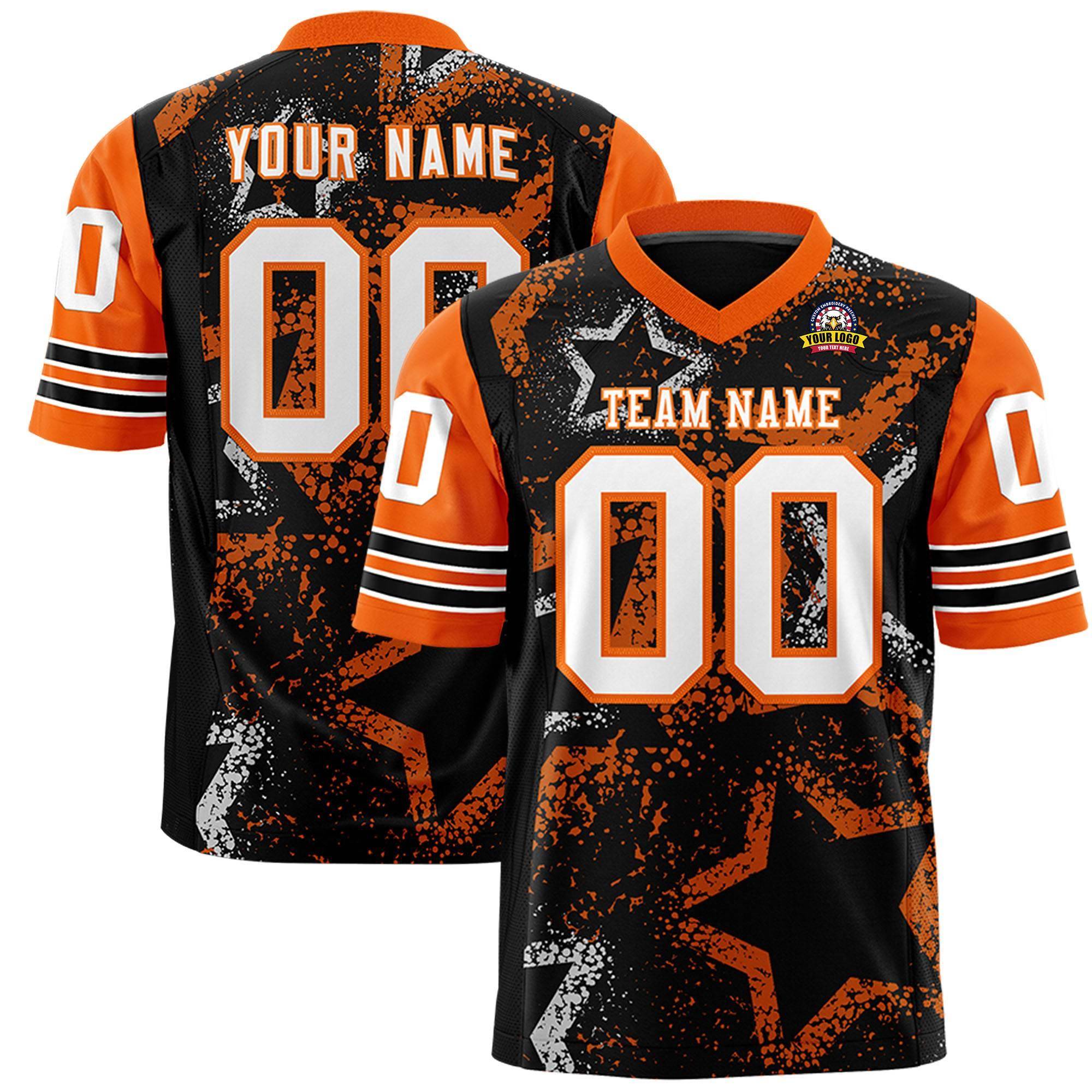 Custom Black Orange-White Personalized Star Pattern Design Authentic Football Jersey