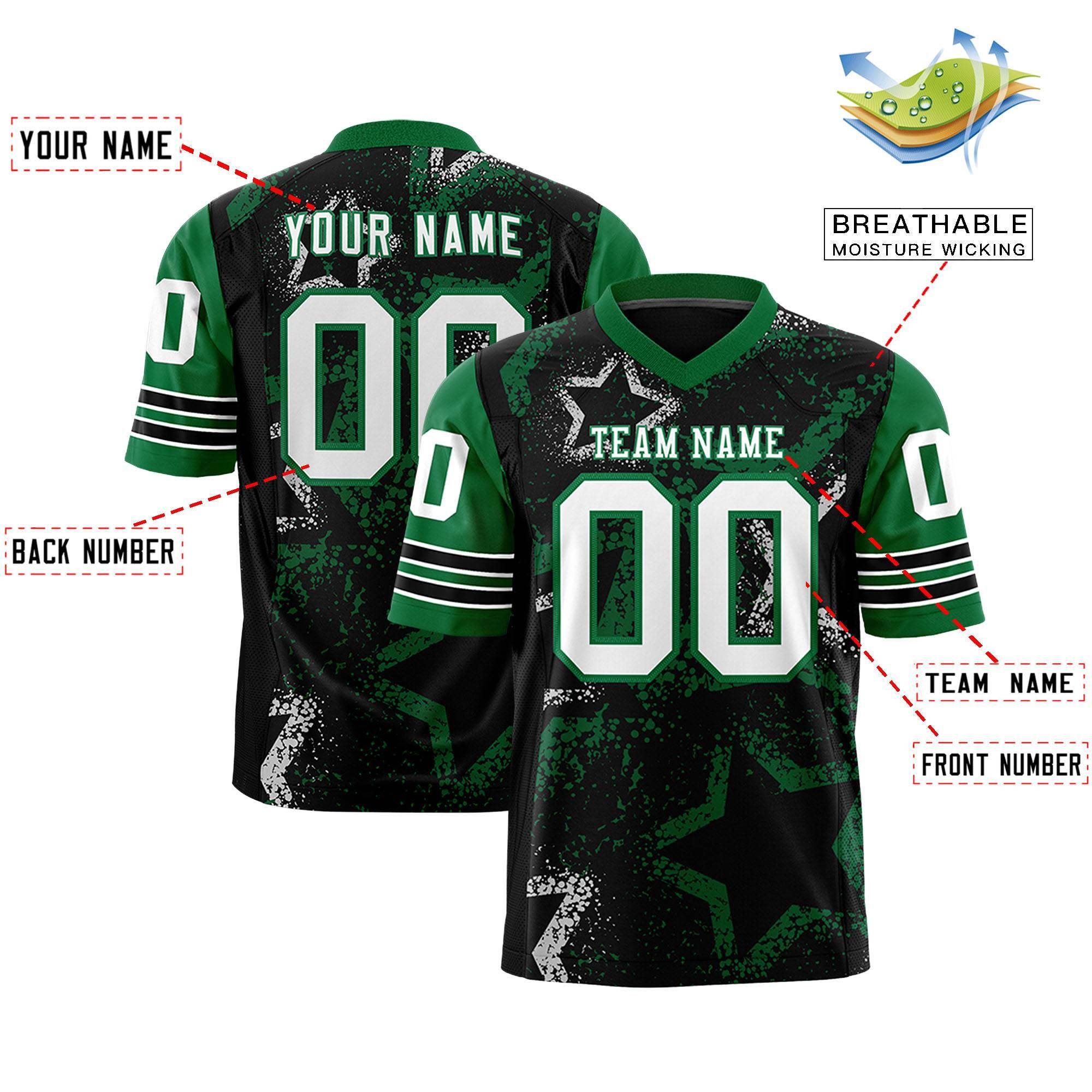 Custom Black Kelly Green-White Personalized Star Pattern Design Authentic Football Jersey