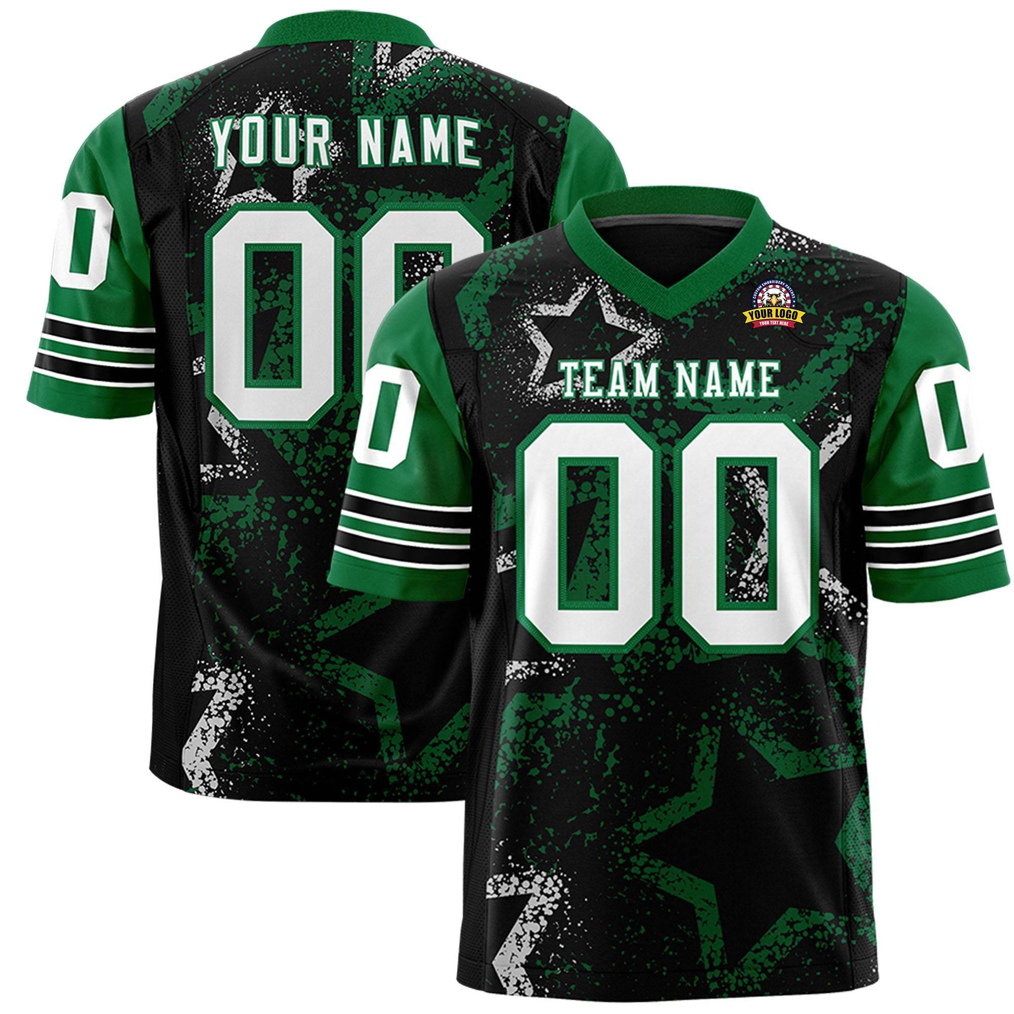 Custom Black Kelly Green-White Personalized Star Pattern Design Authentic Football Jersey