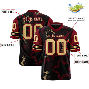 Custom Black Crimson-Khaki Personalized Star Pattern Design Authentic Football Jersey