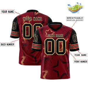 Custom Crimson Black-Khaki Personalized Star Pattern Design Authentic Football Jersey