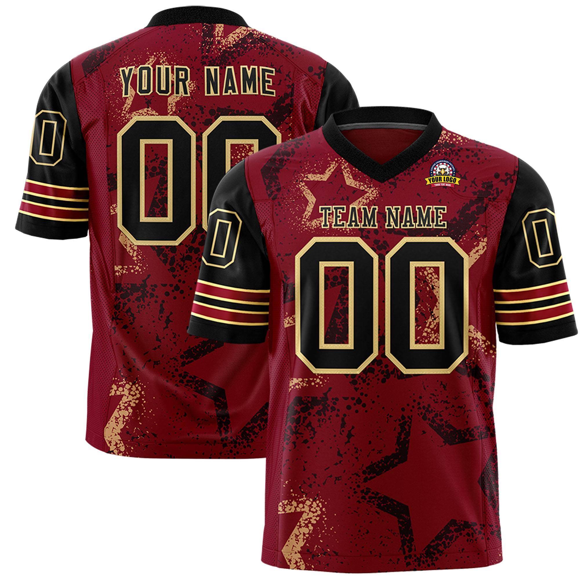 Custom Crimson Black-Khaki Personalized Star Pattern Design Authentic Football Jersey