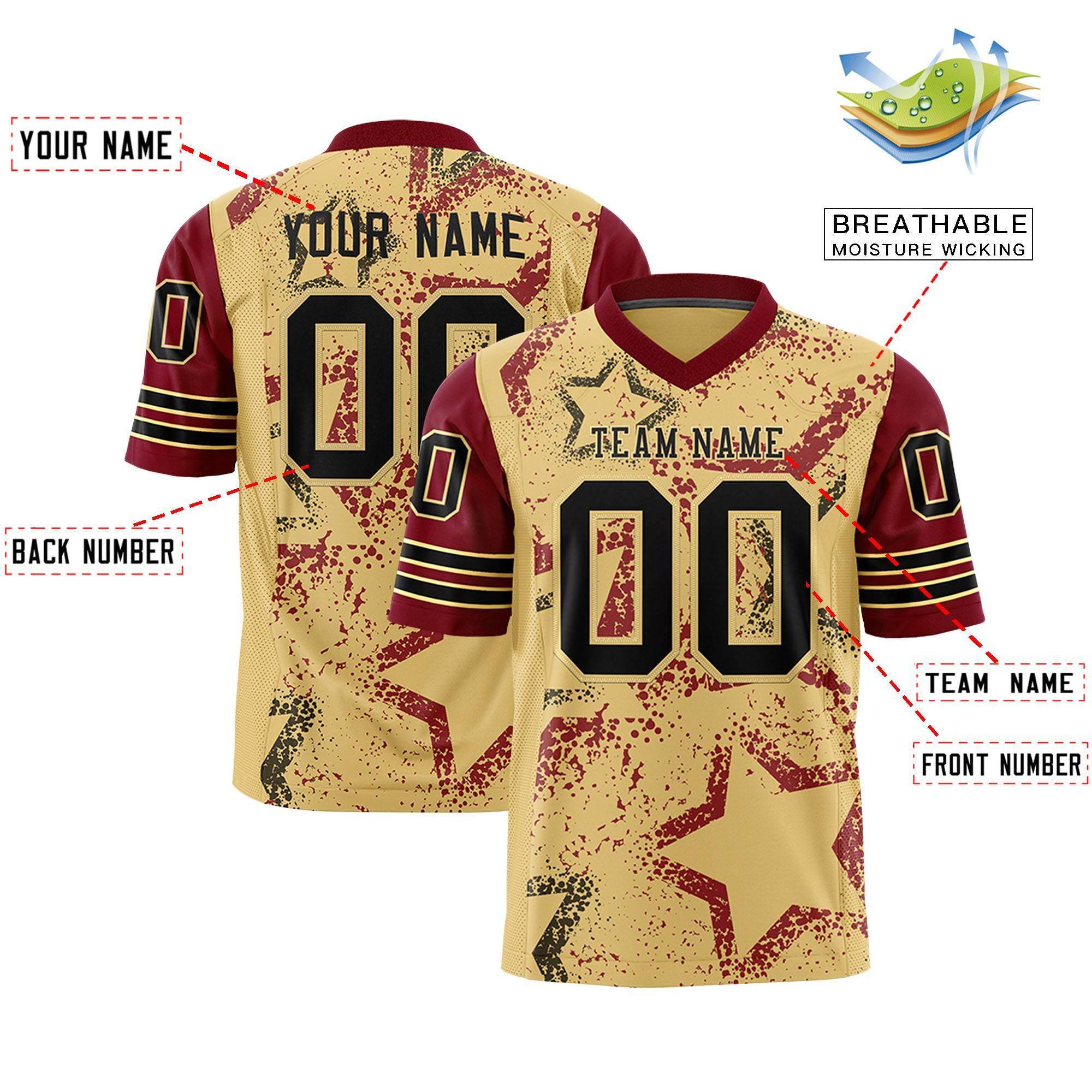 Custom Khaki Crimson-Black Personalized Star Pattern Design Authentic Football Jersey