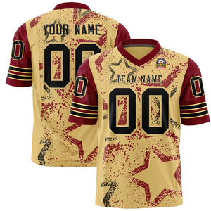 Custom Khaki Crimson-Black Personalized Star Pattern Design Authentic Football Jersey