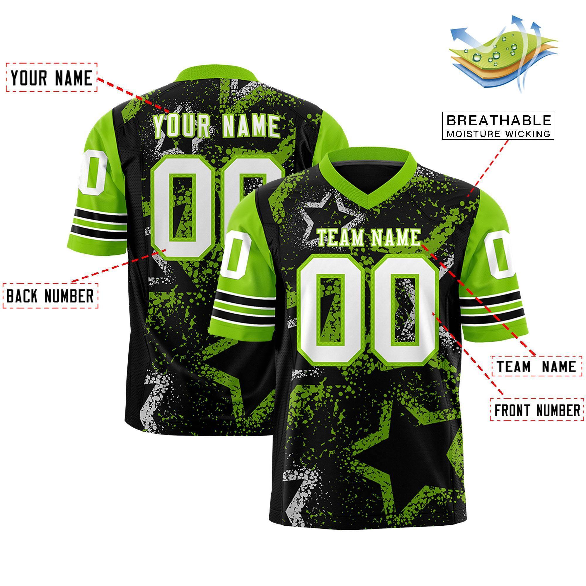 Custom Black Neon Green-White Personalized Star Pattern Design Authentic Football Jersey