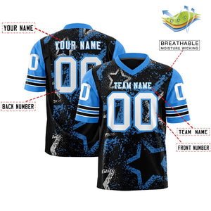 Custom Black Powder Blue-White Personalized Star Pattern Design Authentic Football Jersey