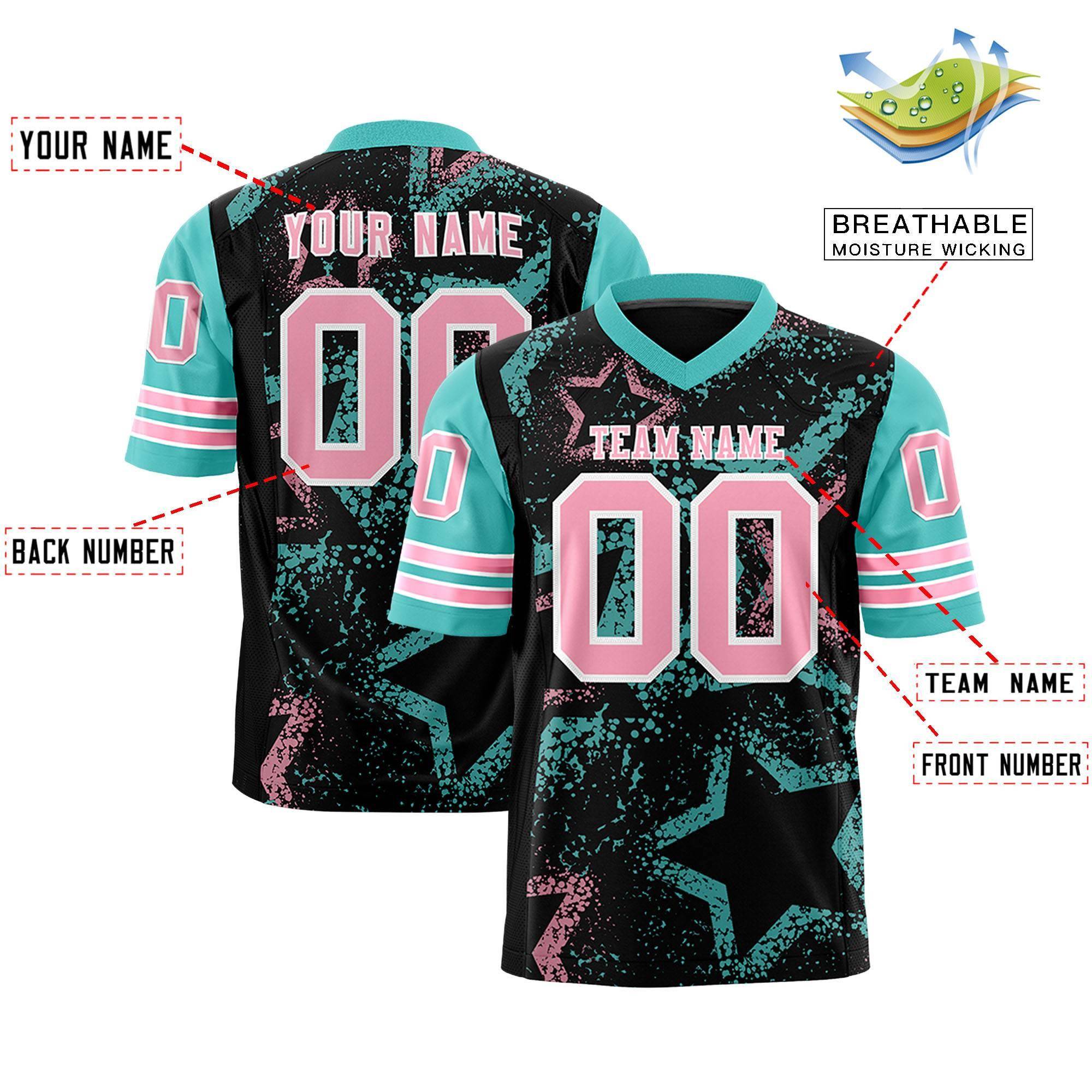 Custom Black Bright Green-Light Pink Personalized Star Pattern Design Authentic Football Jersey