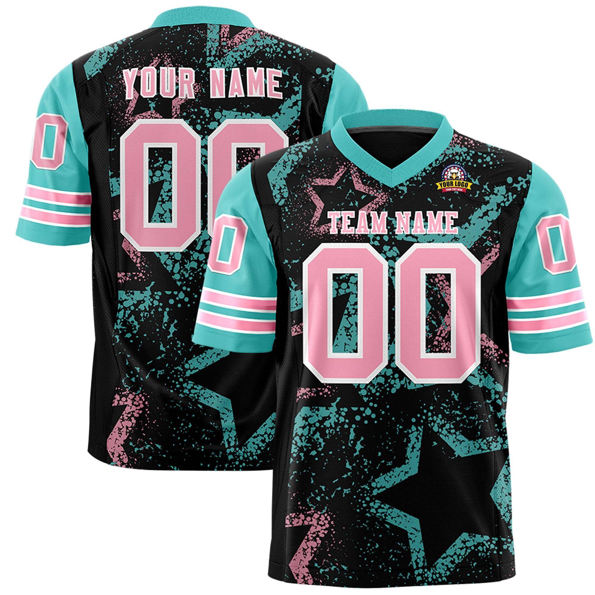 Custom Black Bright Green-Light Pink Personalized Star Pattern Design Authentic Football Jersey