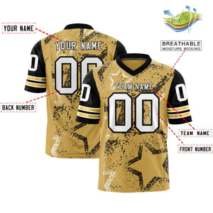 Custom Black Old Gold-White Personalized Star Pattern Design Authentic Football Jersey