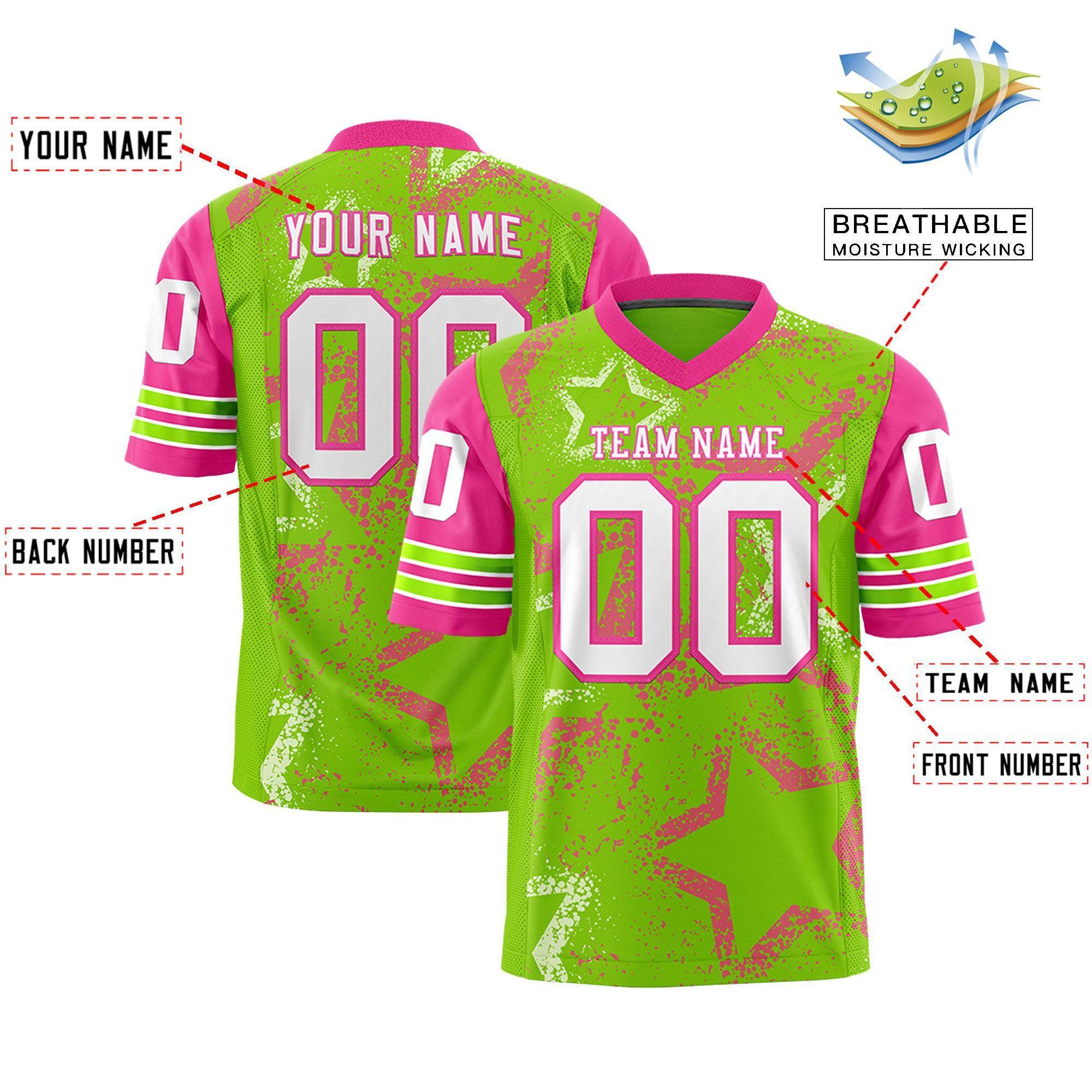 Custom Neon Green Navy-White Personalized Star Pattern Design Authentic Football Jersey