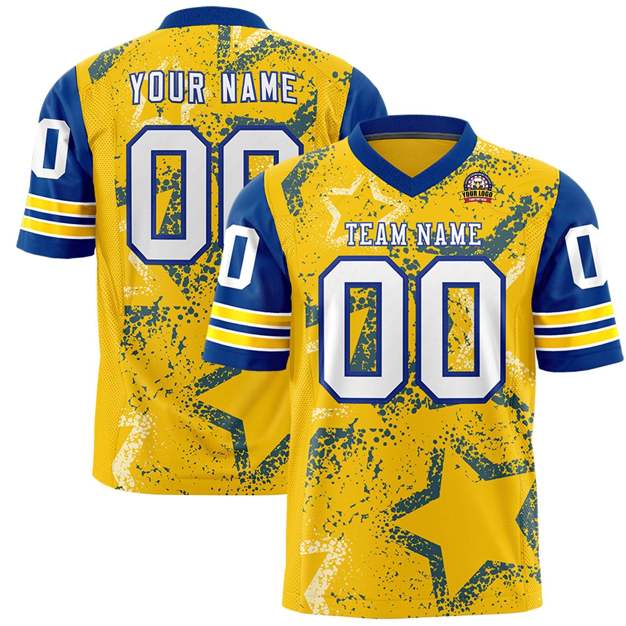 Custom Gold Navy-White Personalized Star Pattern Design Authentic Football Jersey