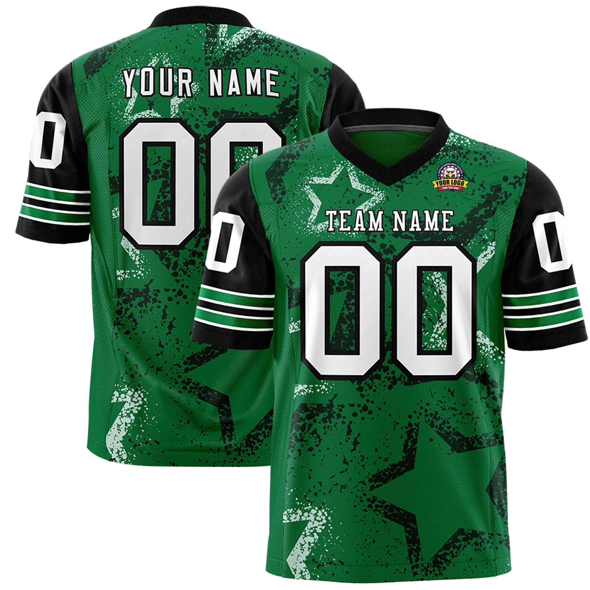 Custom Kelly Green Gold-White Personalized Star Pattern Design Authentic Football Jersey