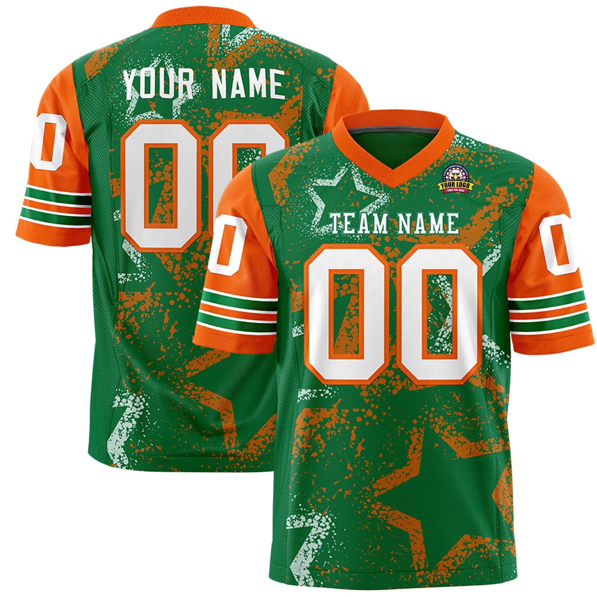 Custom Kelly Green Neon Green-White Personalized Star Pattern Design Authentic Football Jersey