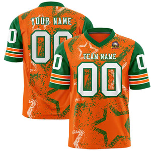 Custom Kelly Green Orange-White Personalized Star Pattern Design Authentic Football Jersey