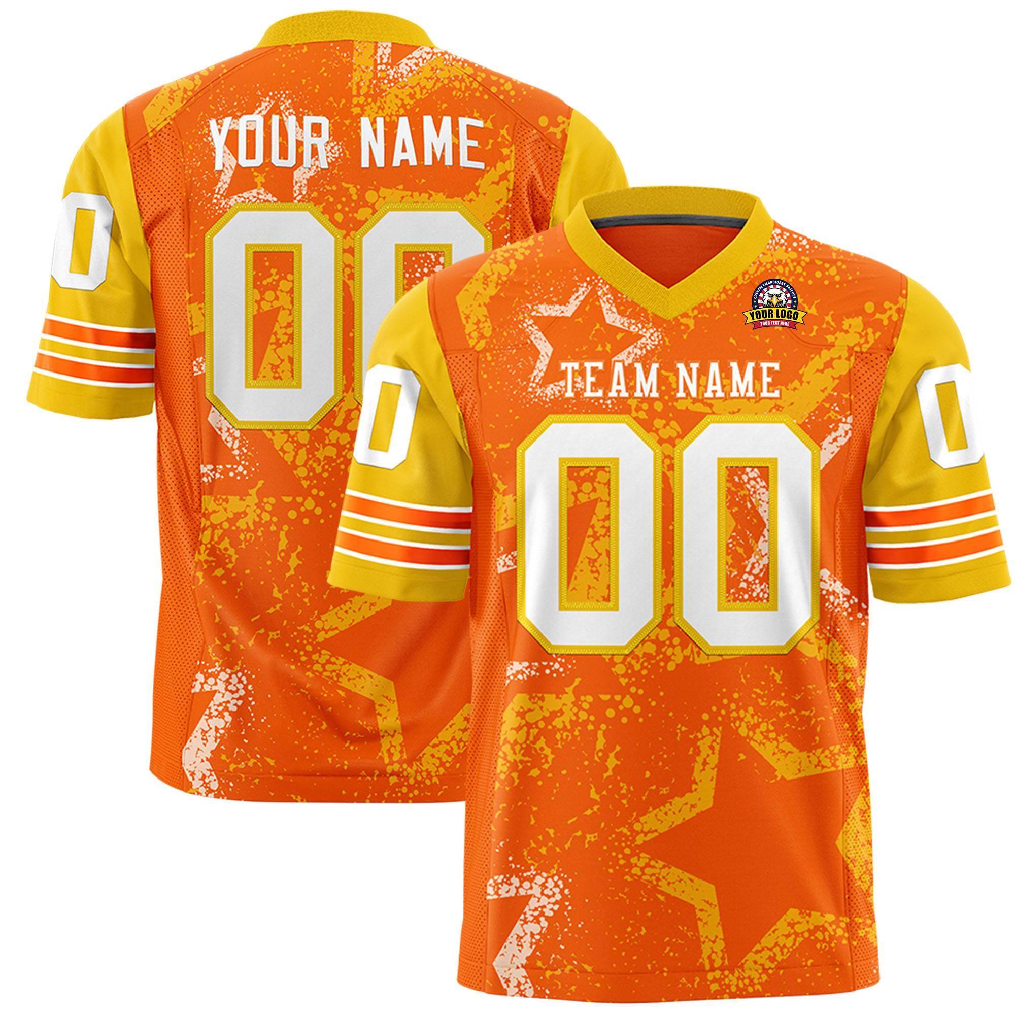 Custom Orange Kelly Green-White Personalized Star Pattern Design Authentic Football Jersey