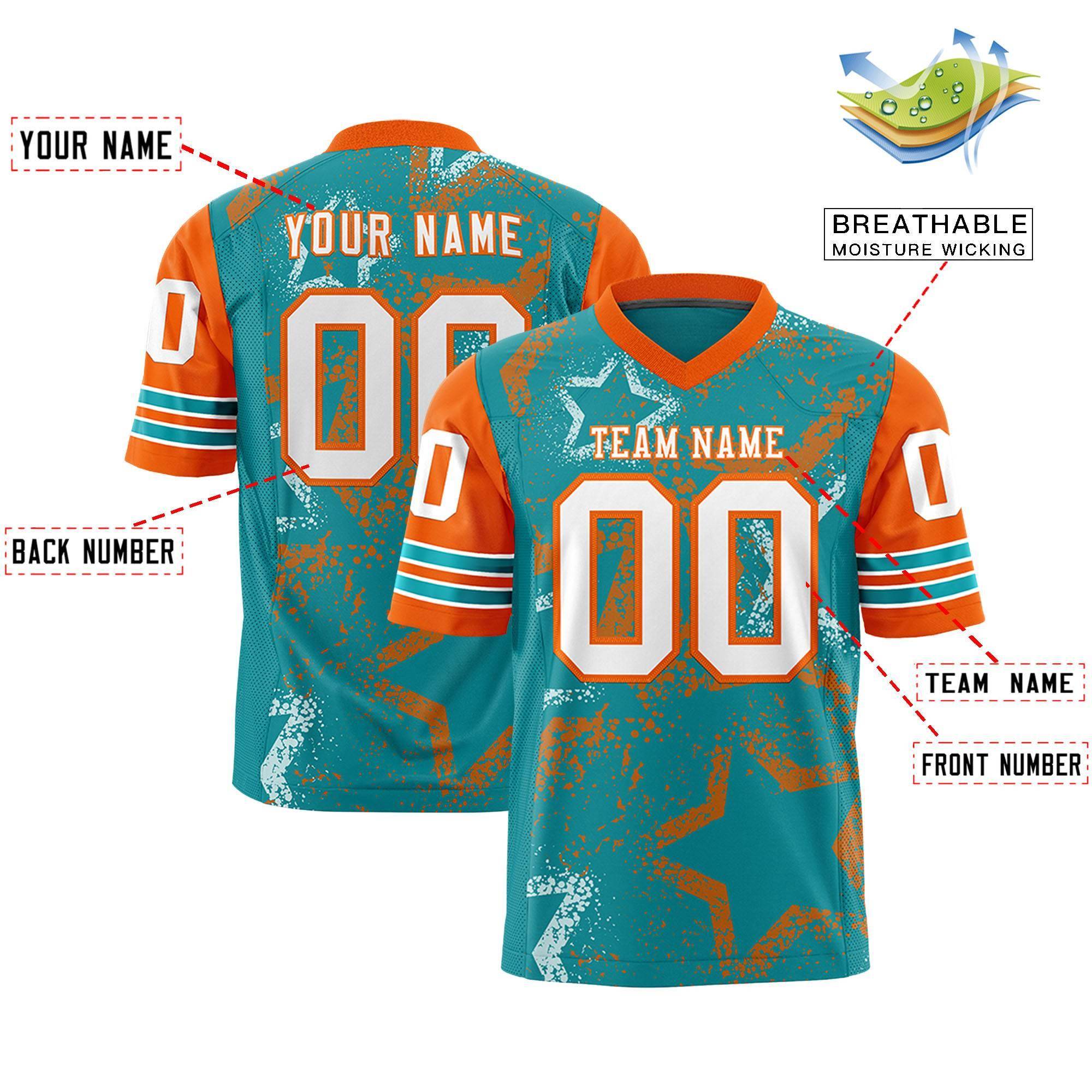 Custom Orange Aqua-White Personalized Star Pattern Design Authentic Football Jersey