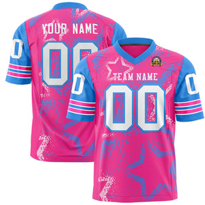 Custom Powder Blue Pink-White Personalized Star Pattern Design Authentic Football Jersey