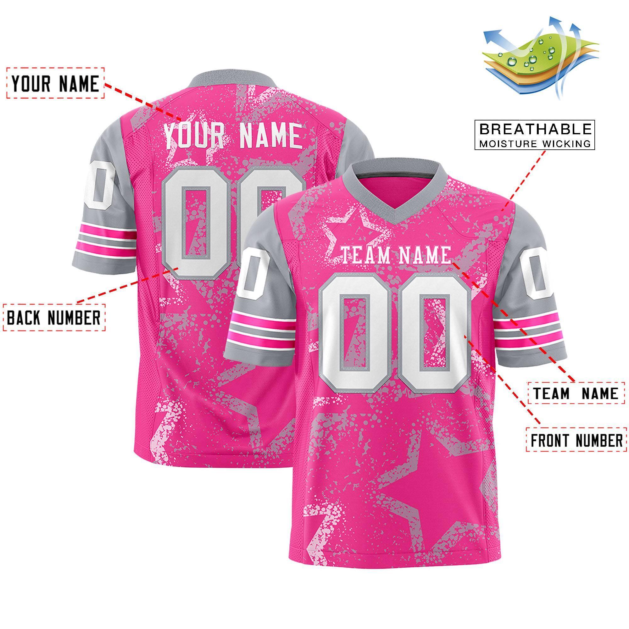 Custom Pink Powder Blue-White Personalized Star Pattern Design Authentic Football Jersey