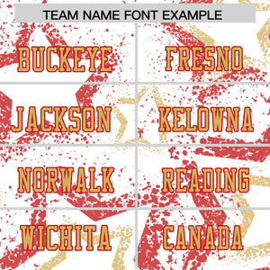 Custom White Red-Old Gold Personalized Star Graffiti Pattern Authentic Football Jersey