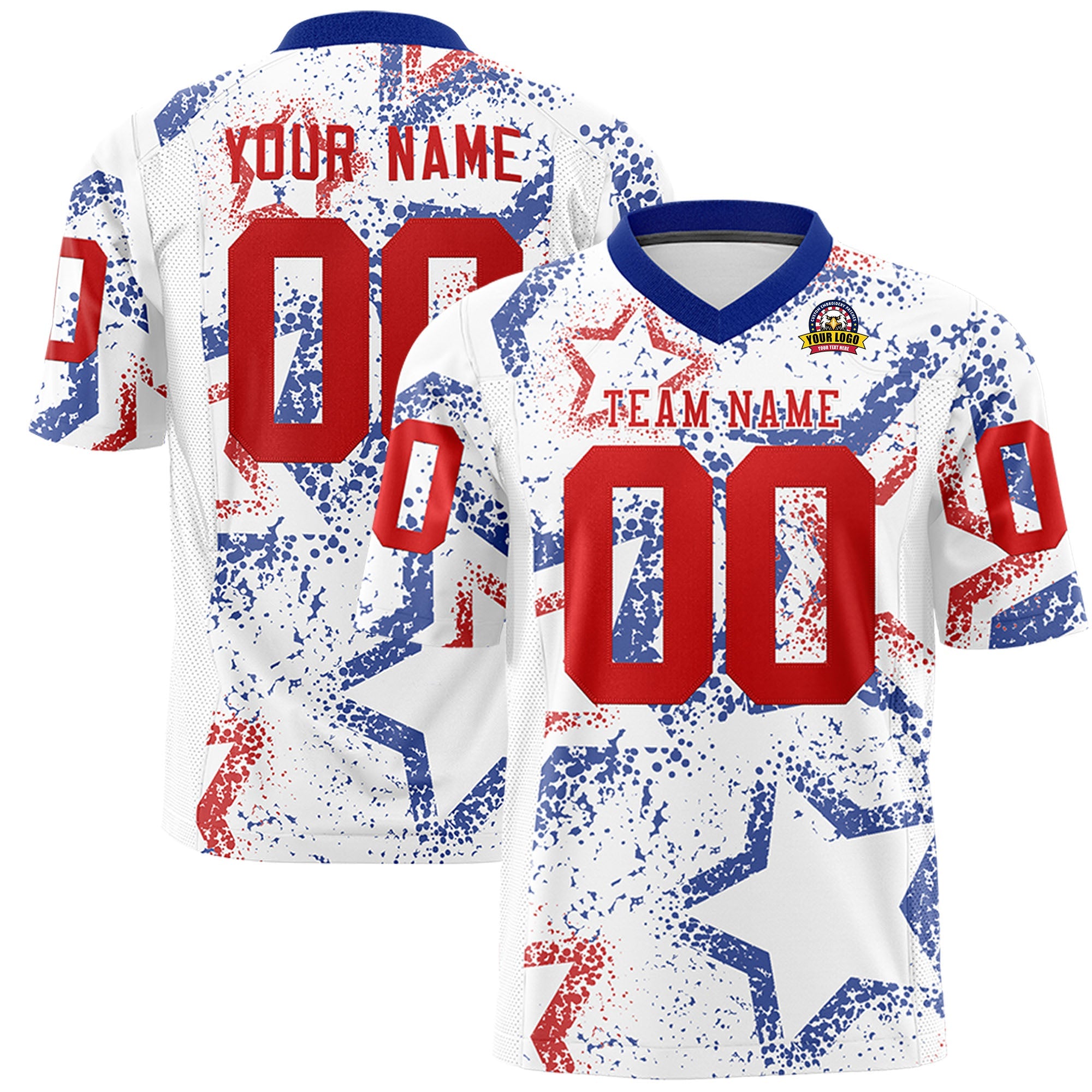 Custom White Royal-Red Personalized Star Graffiti Pattern Authentic Football Jersey