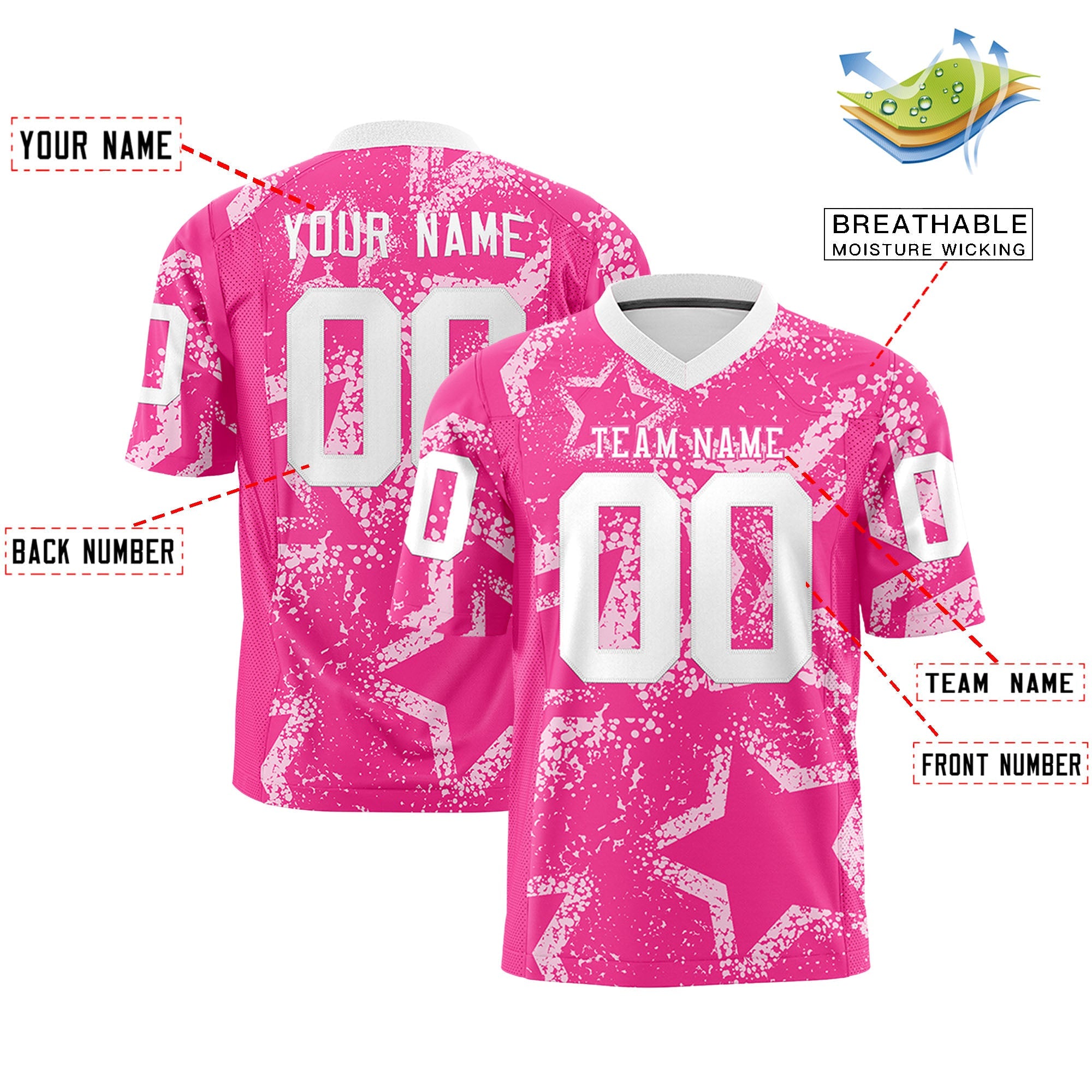 Custom Pink White- Personalized Star Graffiti Pattern Authentic Football Jersey