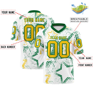 Custom White Kelly Green-Gold Personalized Star Graffiti Pattern Authentic Football Jersey