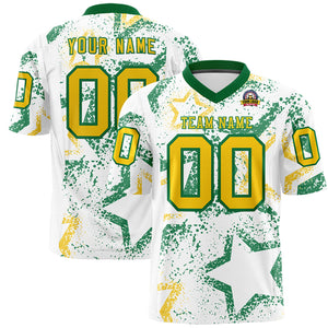 Custom White Kelly Green-Gold Personalized Star Graffiti Pattern Authentic Football Jersey