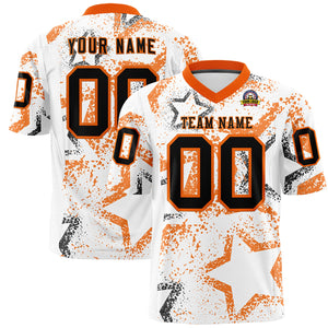 Custom White Orange-Black Personalized Star Graffiti Pattern Authentic Football Jersey