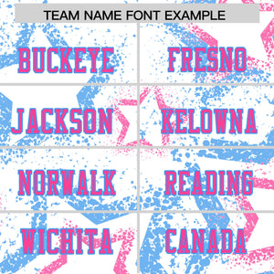 Custom White Powder Blue-Pink Personalized Star Graffiti Pattern Authentic Football Jersey