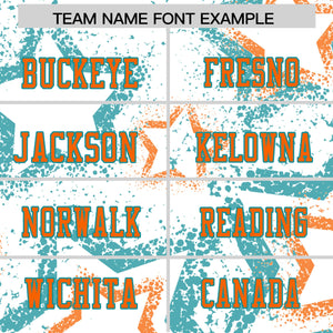 Custom White Aqua-Orange Personalized Star Graffiti Pattern Authentic Football Jersey