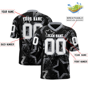 Custom Black Gray-White Personalized Star Graffiti Pattern Authentic Football Jersey