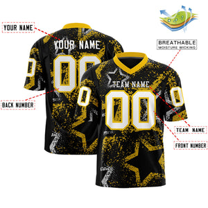 Custom Black Gold-White Personalized Star Graffiti Pattern Authentic Football Jersey