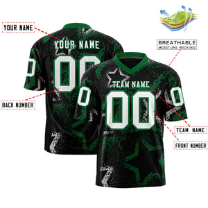 Custom Black Kelly Green-White Personalized Star Graffiti Pattern Authentic Football Jersey