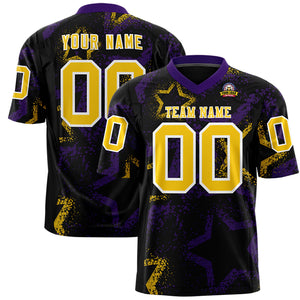 Custom Black Purple-Gold Personalized Star Graffiti Pattern Authentic Football Jersey