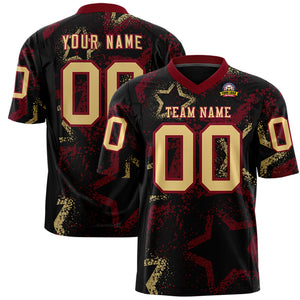 Custom Black Crimson-Khaki Personalized Star Graffiti Pattern Authentic Football Jersey