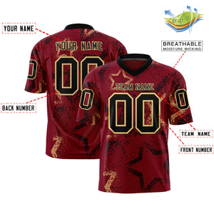 Custom Crimson Black-Khaki Personalized Star Graffiti Pattern Authentic Football Jersey