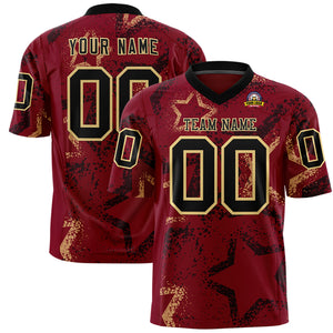 Custom Crimson Black-Khaki Personalized Star Graffiti Pattern Authentic Football Jersey