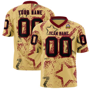 Custom Khaki Crimson-Black Personalized Star Graffiti Pattern Authentic Football Jersey