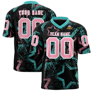 Custom Black Bright Green-Light Pink Personalized Star Graffiti Pattern Authentic Football Jersey