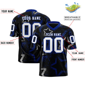 Custom Black Royal-White Personalized Star Graffiti Pattern Authentic Football Jersey