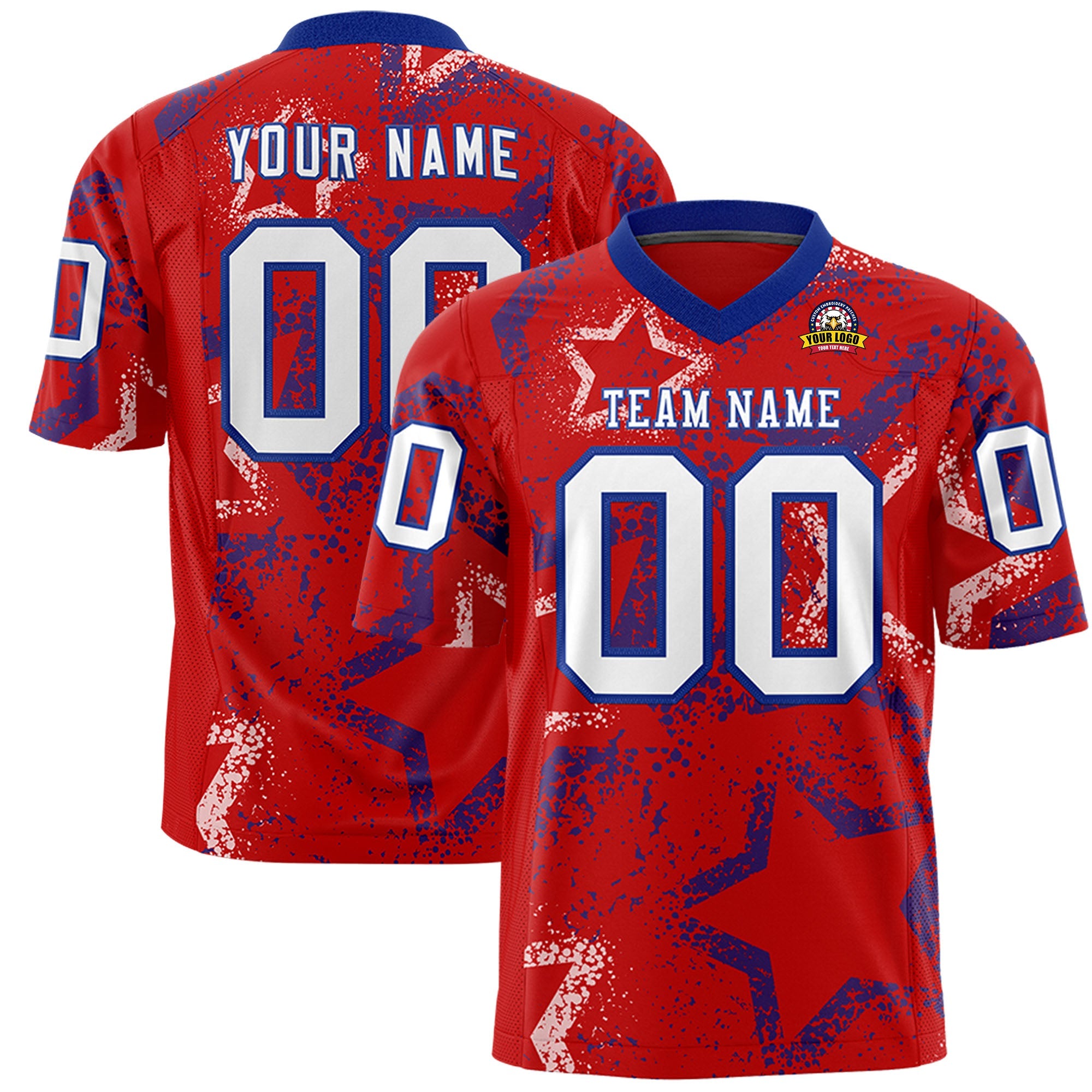 Custom Red Royal-White Personalized Star Graffiti Pattern Authentic Football Jersey