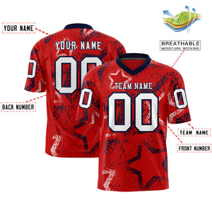 Custom Red Navy-White Personalized Star Graffiti Pattern Authentic Football Jersey