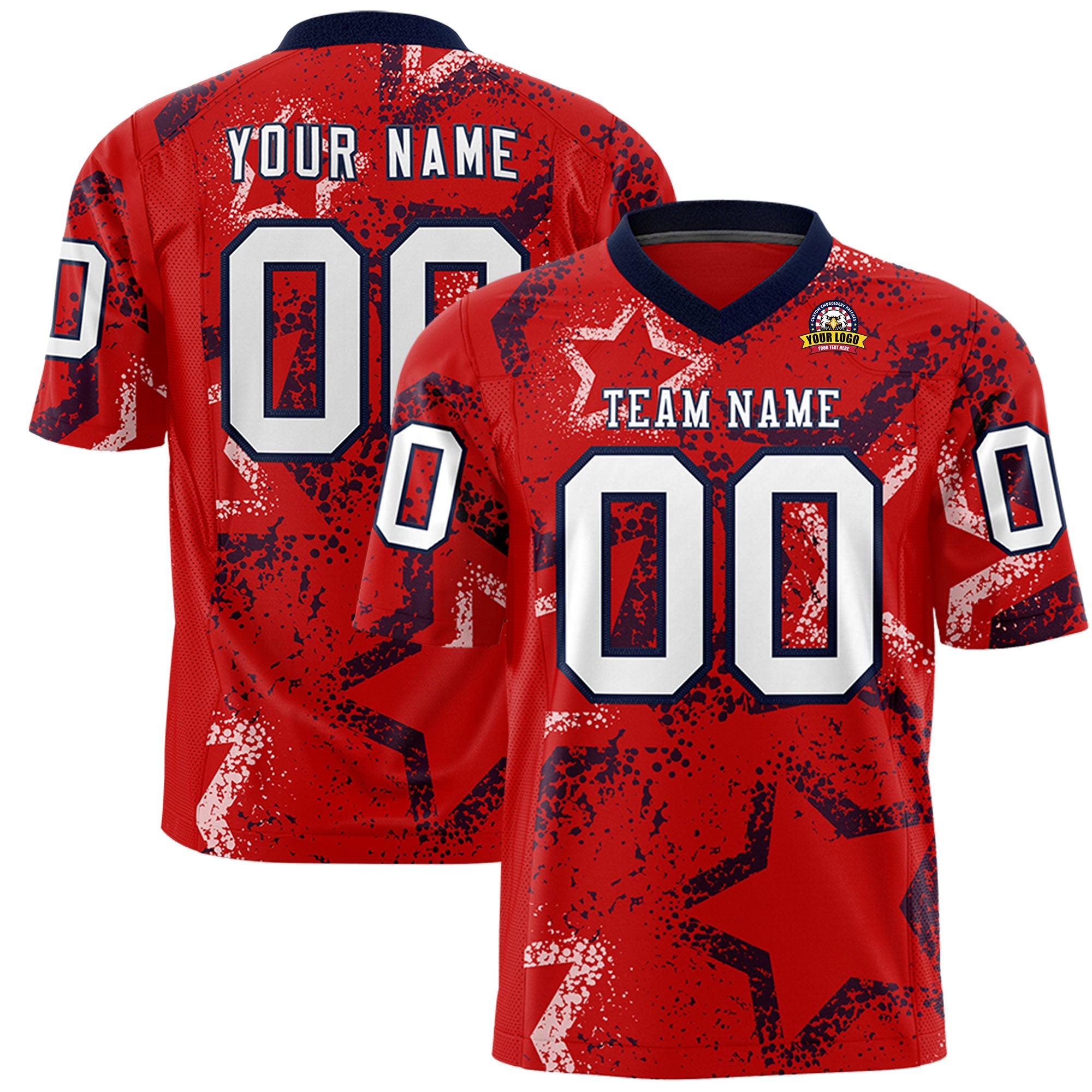 Custom Red Navy-White Personalized Star Graffiti Pattern Authentic Football Jersey