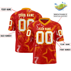 Custom Red Yellow-White Personalized Star Graffiti Pattern Authentic Football Jersey