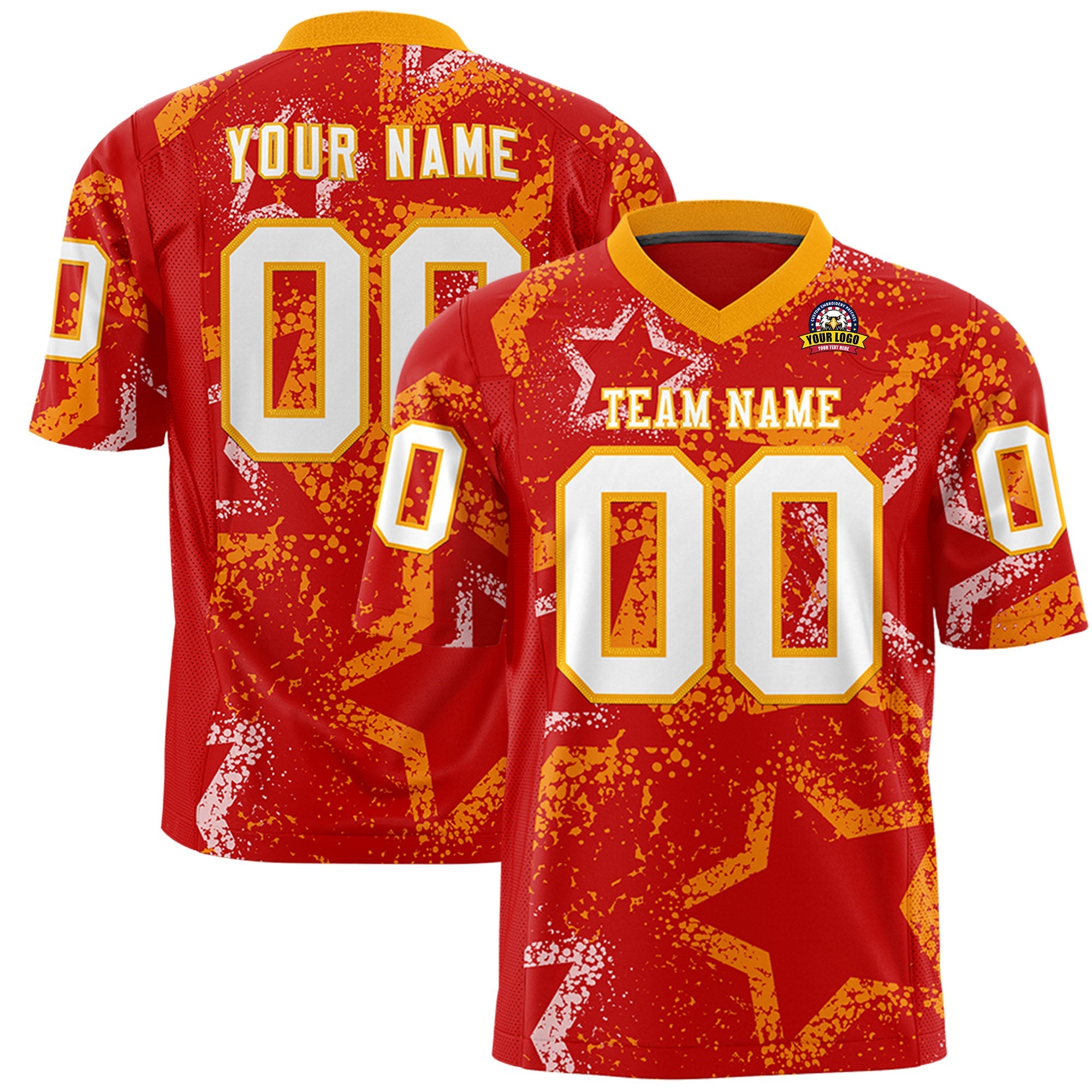 Custom Red Yellow-White Personalized Star Graffiti Pattern Authentic Football Jersey